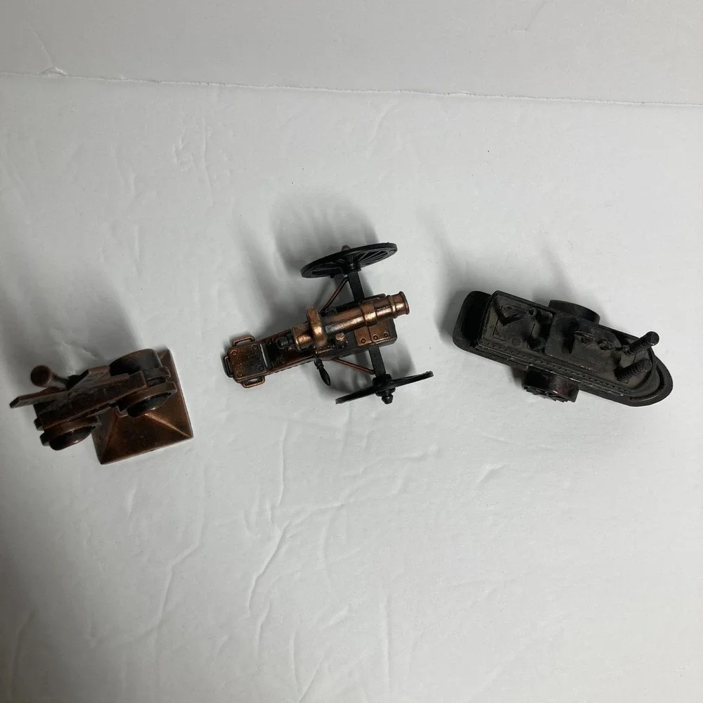 Vintage Metal Pencil Sharpeners Lot‎ of 3 Cannon, Railroad Sign, Steamboat